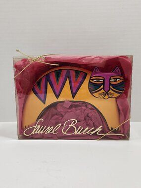 NIB Vintage Laurel Burch Folk Art Wood Carved "Arched Orange Cat" Figurine